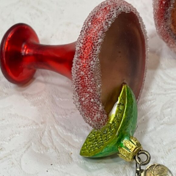 TWO Red Mini Christmas Margaretta Hand Blown Hanging Ornaments 2"x2" - Picture 5 of 12
